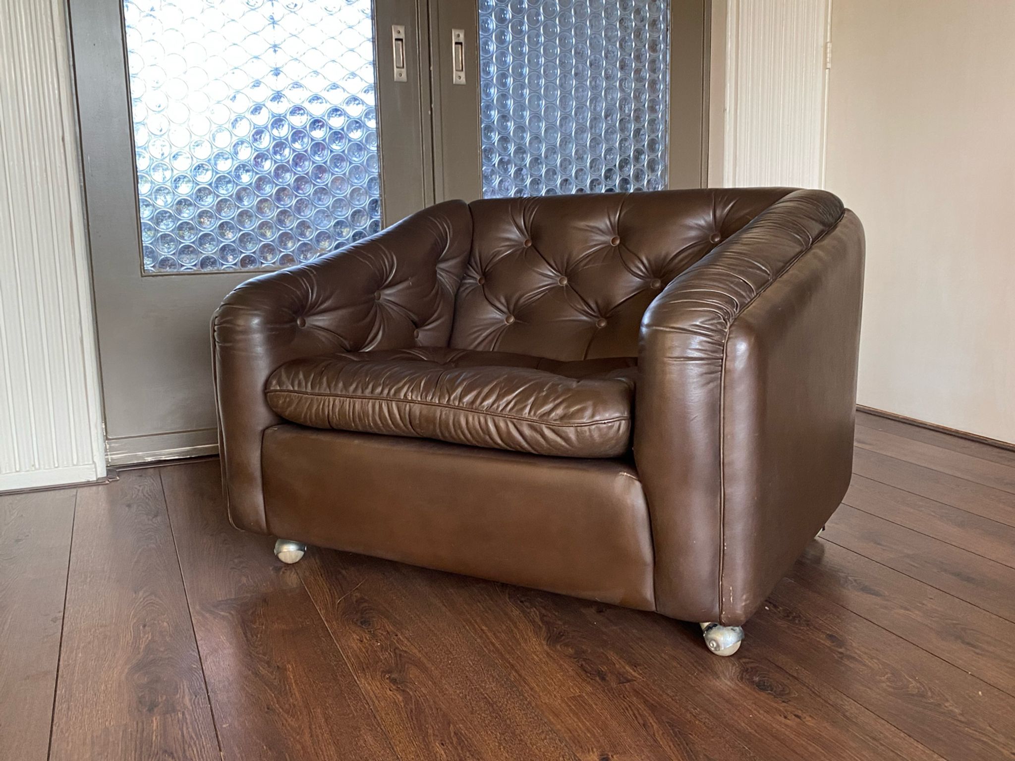 Vintage leather armchair C610 by Geoffrey Harcourt for Artifort, 1960s