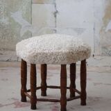 Modern Danish, a hexagonal oak stool, seat reupholstered in lambswool, 1950s.