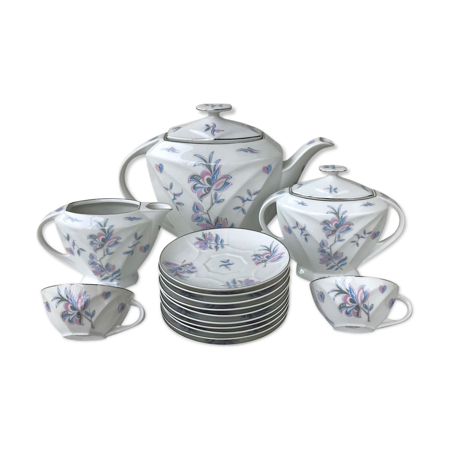 Service à Thé Home Color - 6 Tasses Avec Soucoupes Et Support Chromé - Porcelaine, Multi-couleurs, Micro-ondes Et Lave-vaisselle - 3