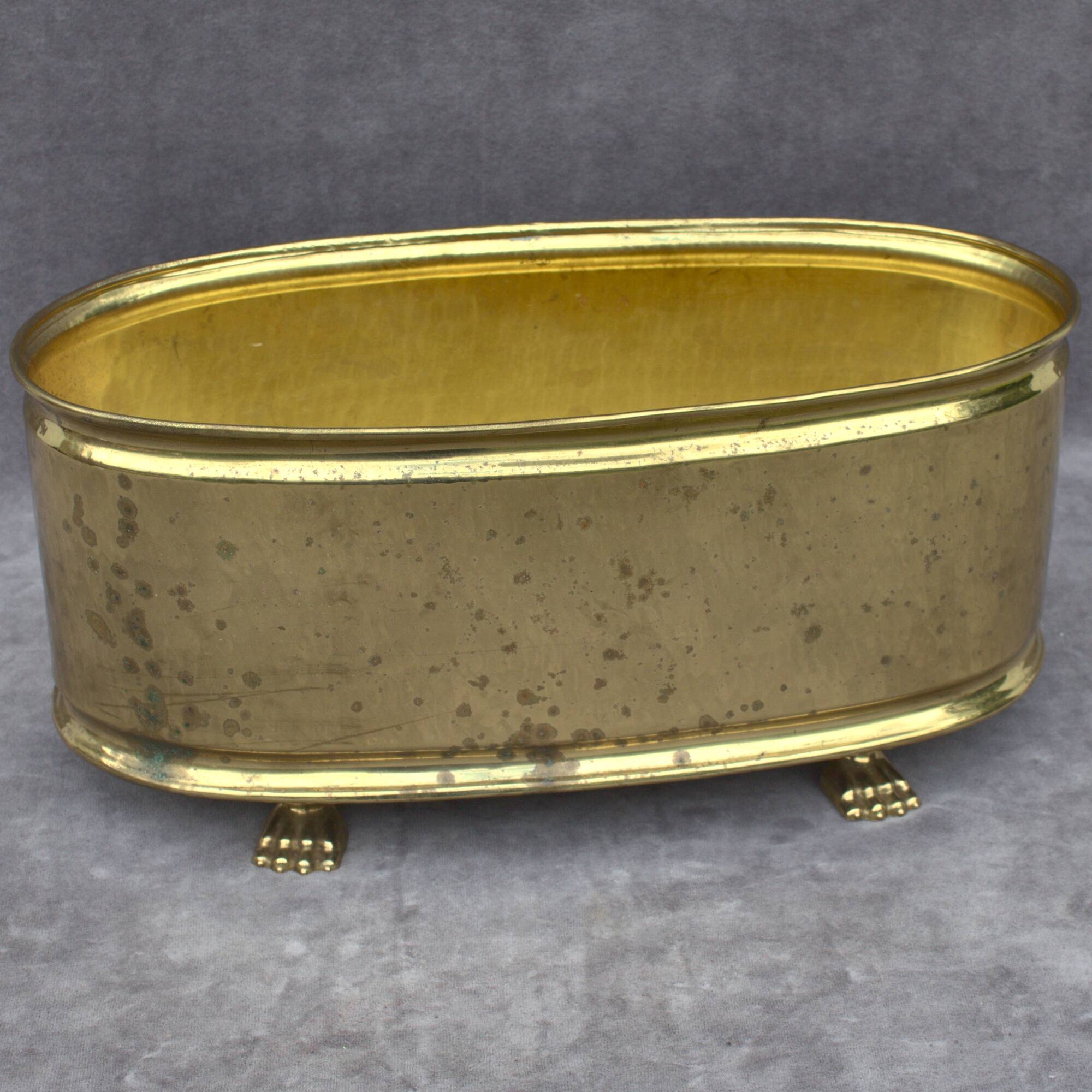 Rectangular brass flowerpot with lion feet made in Belgium