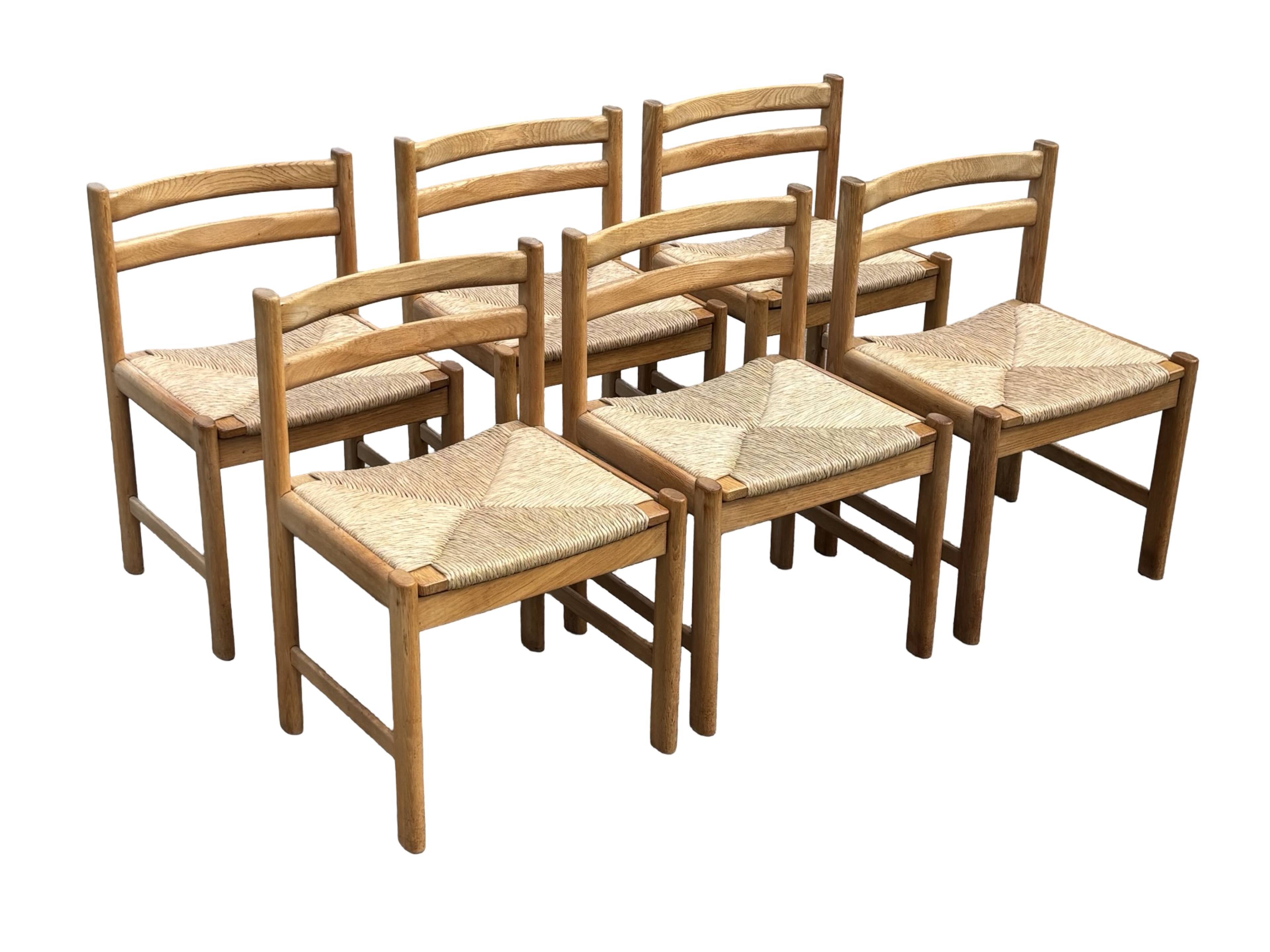 Vintage dining chairs set of 6 oak and rattan design minimalist design