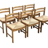 Vintage dining chairs set of 6 oak and rattan design minimalist design