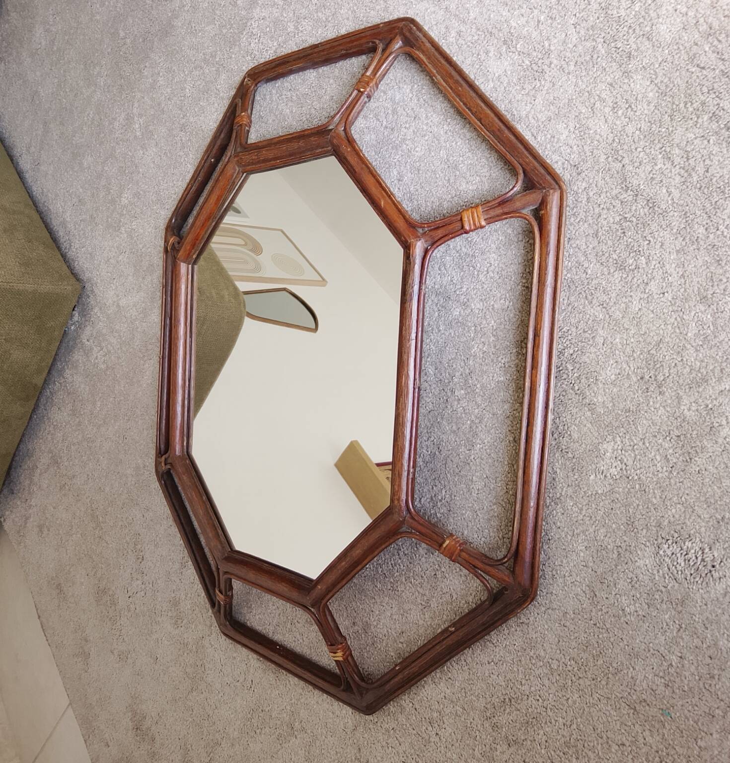 Vintage Italian mirror bamboo and rattan Riviera bohemian chic 1970s
