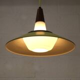 Opal glass and green aluminium shade vintage lamp by Voss Belysning - Denmark