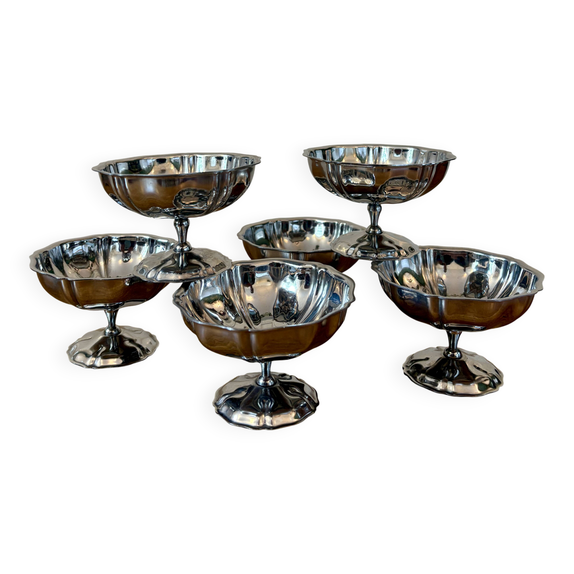 Lot de 6 coupes à dessert vintage en inox