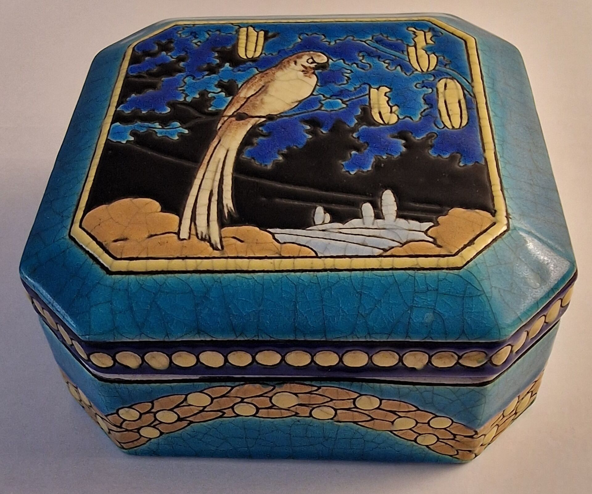 Large Longwy Art Deco bonbonnière 1925 – Cloisonné enamels – Decor per