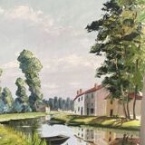 Signed river landscape