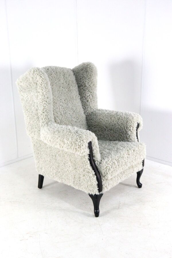Fauteuil gris Doodle Rétro entièrement restauré - nouvelle tapisserie