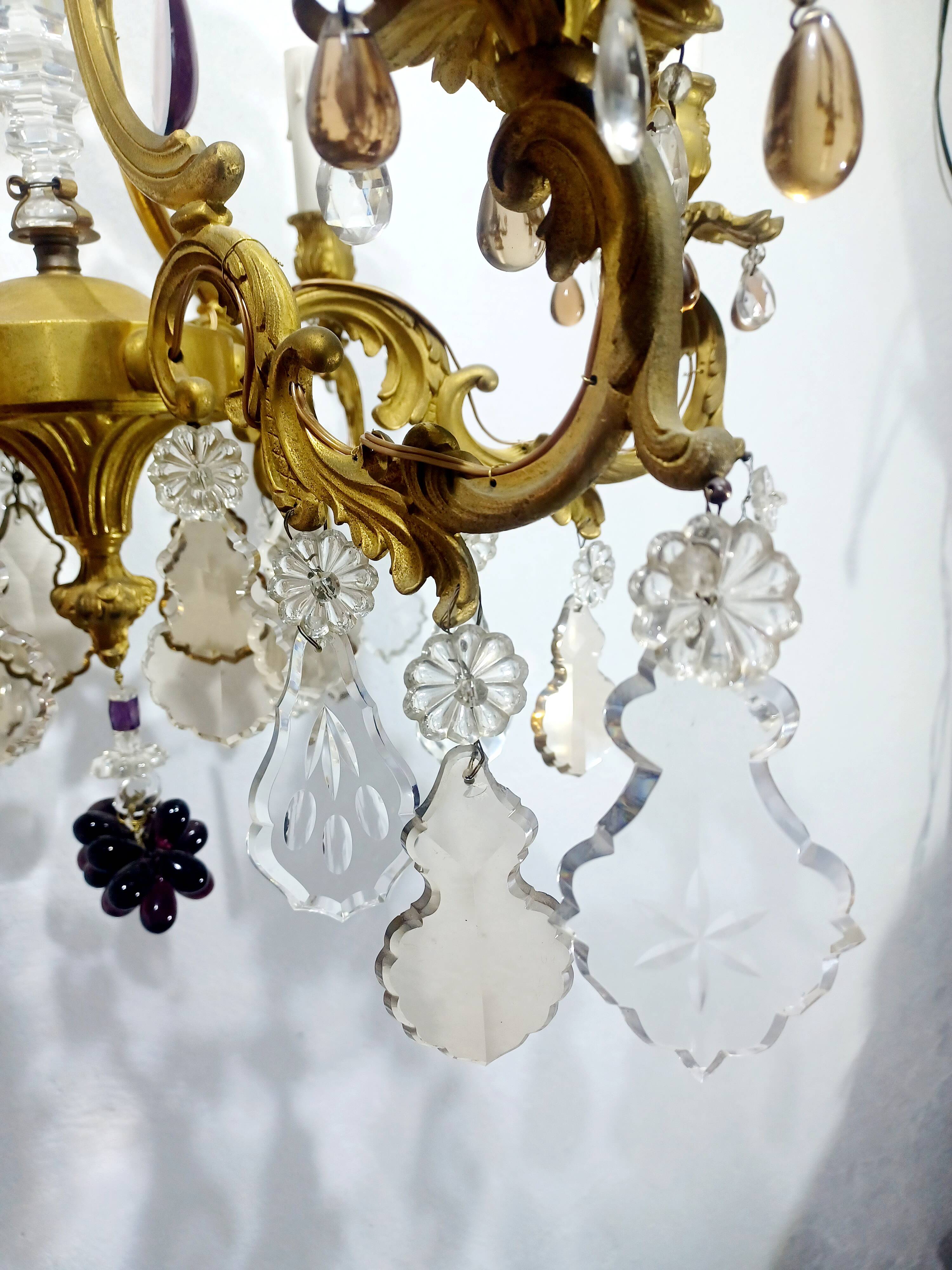 6-light bronze and crystal chandelier