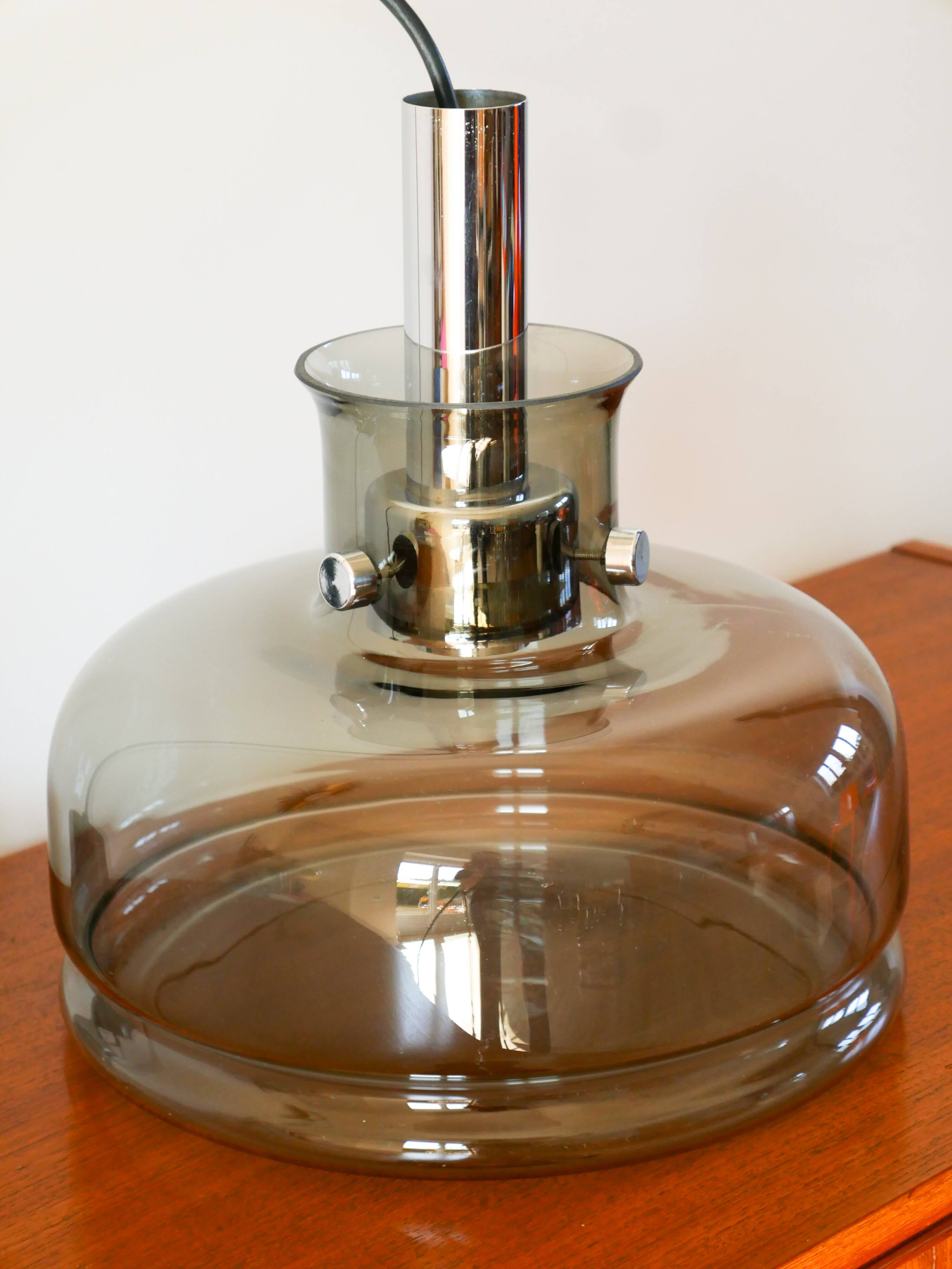 Smoked glass suspension and globe, Design, 1970