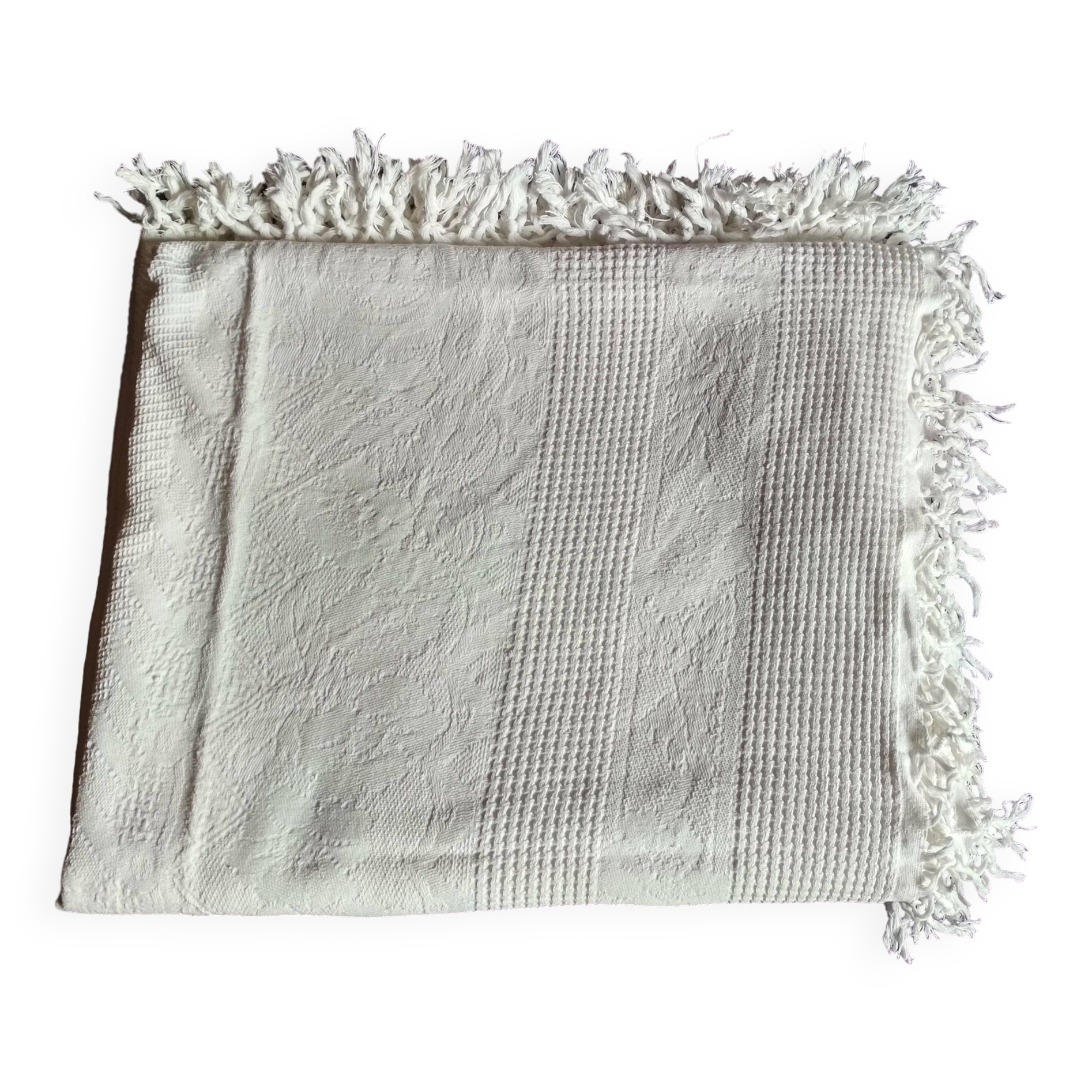 Bedspread in woven white cotton, double bed