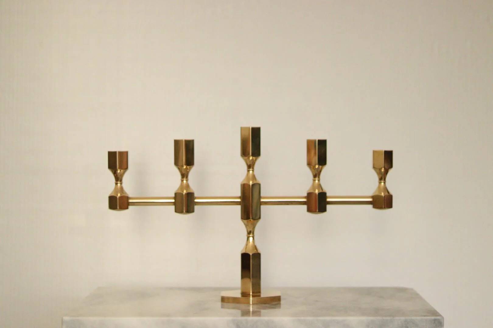 Swedish brass five arm candelabra by Gusum