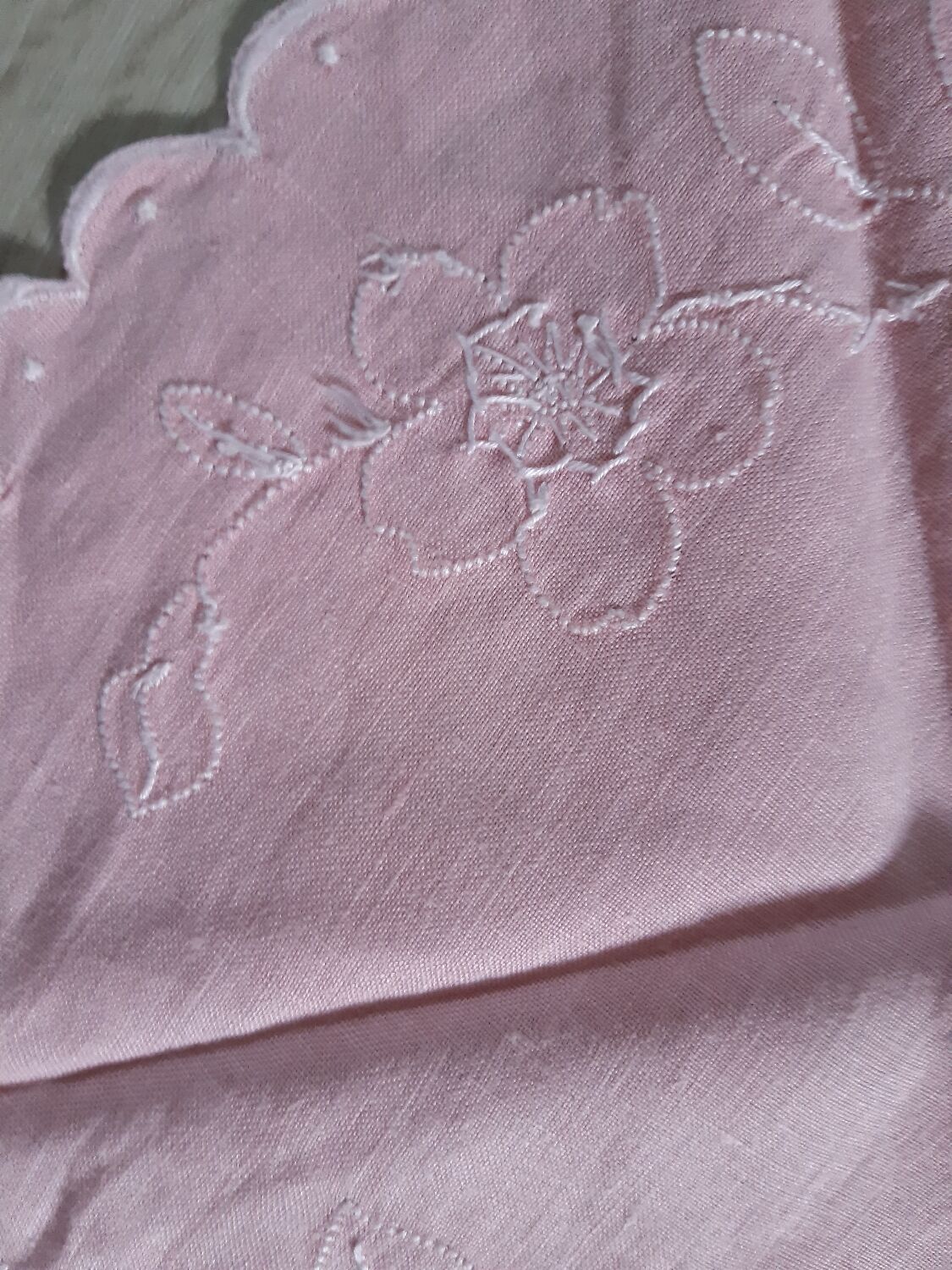 Linen placemat embroidered hand apple blossoms