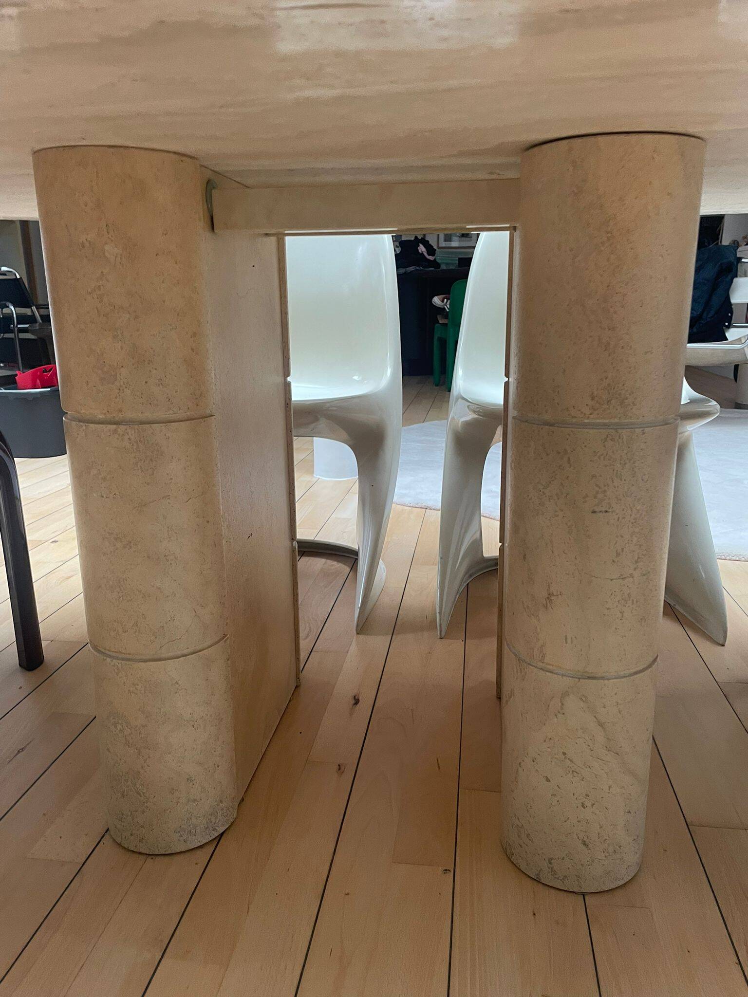 Vintage travertine table, Roche Bobois, France 1970