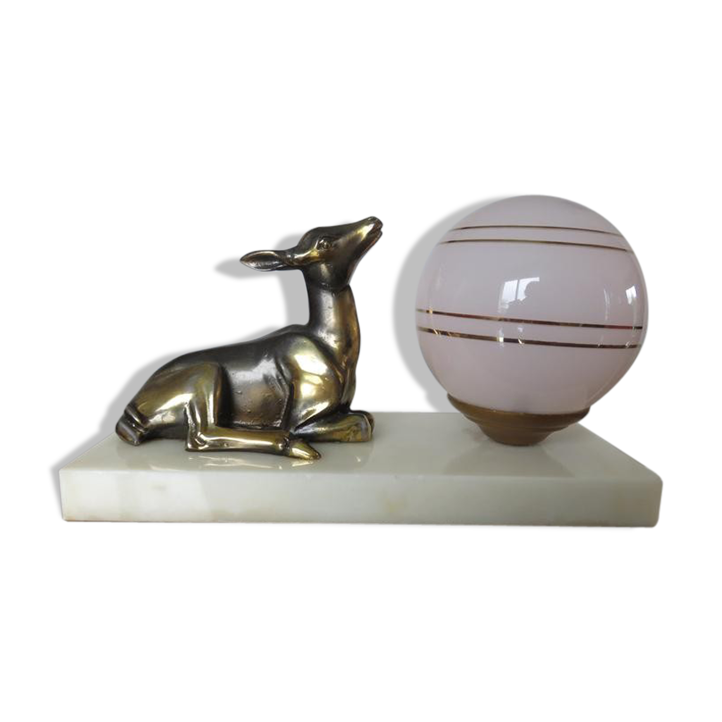 Fawn lamp, doe Art Deco marble white opaline pink and regulates 30/40 years