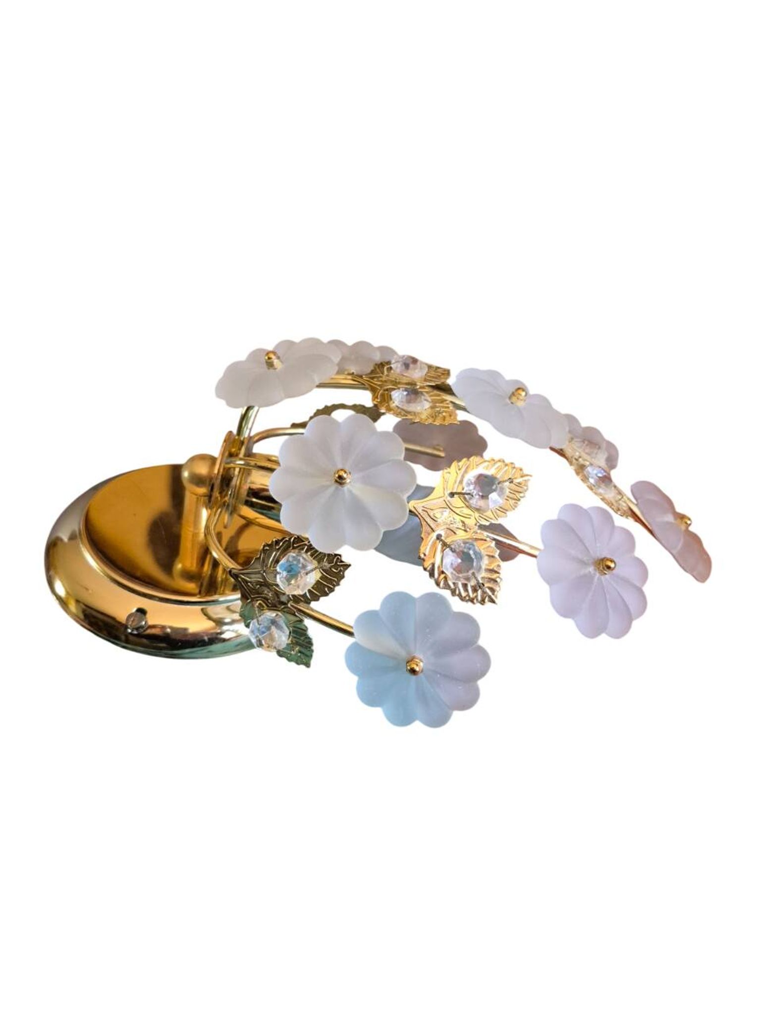 Pair of Banci Florence gold metal and crystal flower wall sconces