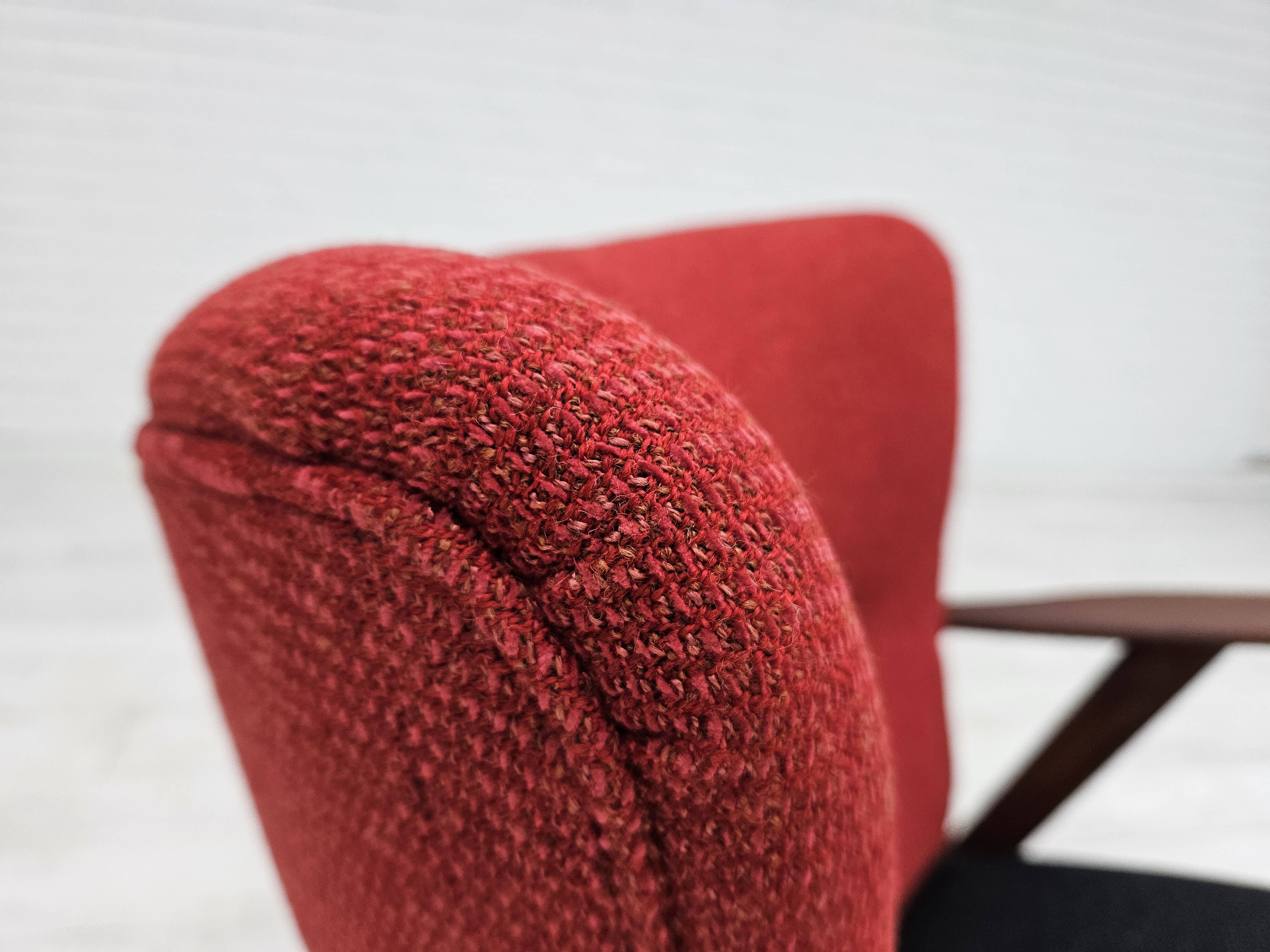 1960s, Danish design by Erhardsen & Andersen, reupholstered armchair, furniture wool, teak wood.