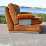 Canapé orange cuir suédé et acier. Circa 1970