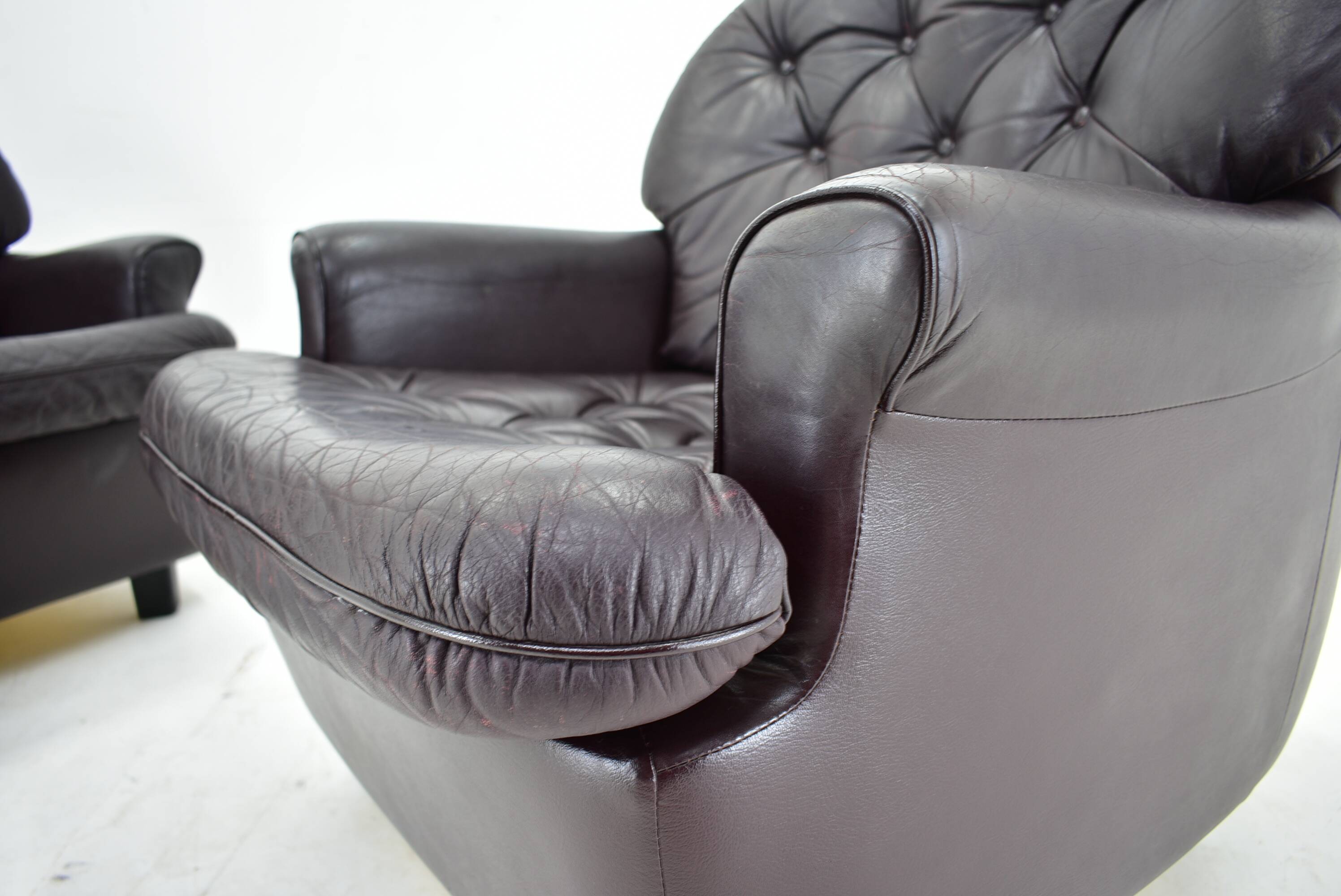 Design, Scandinavian, leather armchairs by Peem, 1970s, Finland