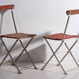 Anciennes chaises de jardin pliantes rouges (vers 1920). Ensemble de 4 pièces
