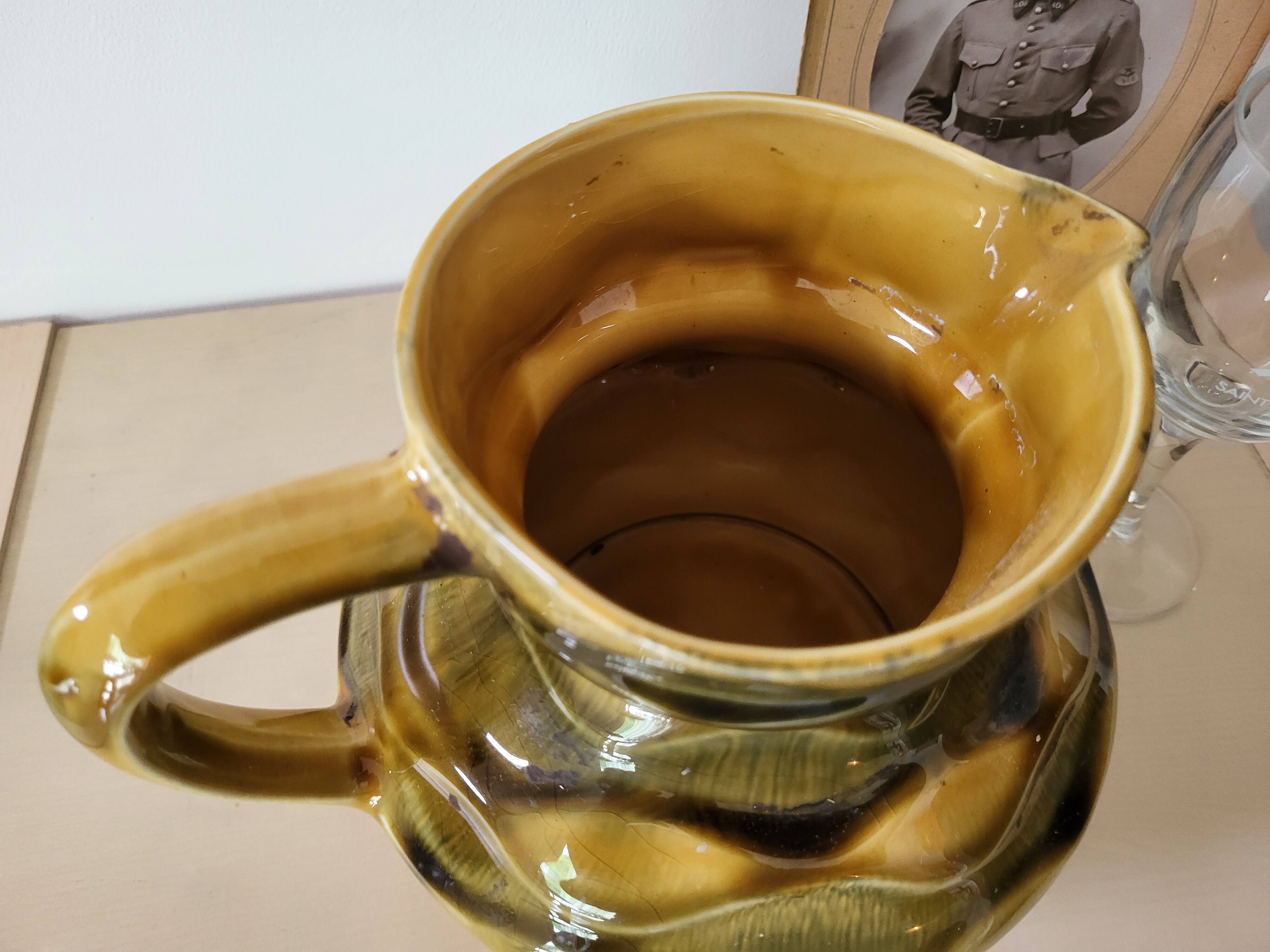 Amber faceted pitcher Sarreguemines pottery