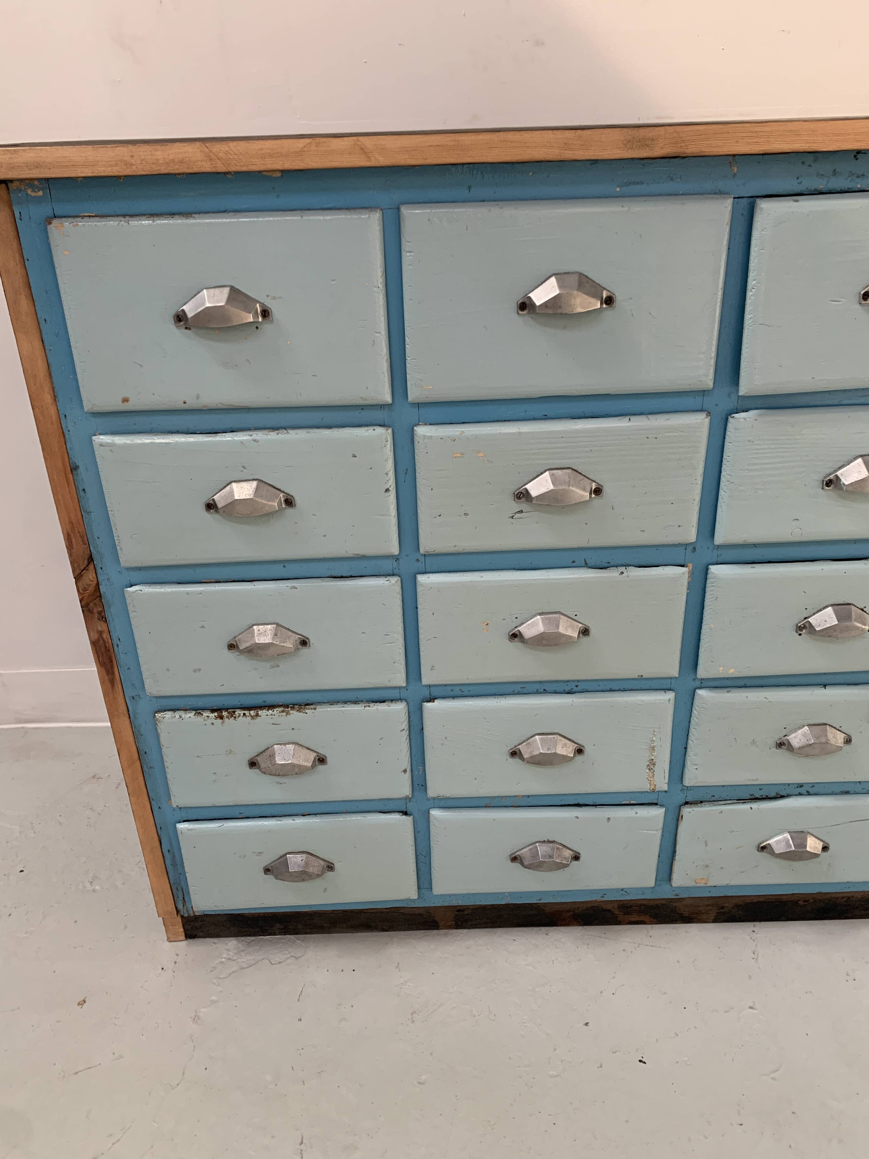 30-drawer storage unit in patinated fir, 20th century