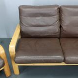 1970s L. Olsen & Søn Oak and Leather Living Room Set, Denmark
