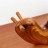 Large Danish carved wooden snail sculpture from the mid-century, 1960s.
