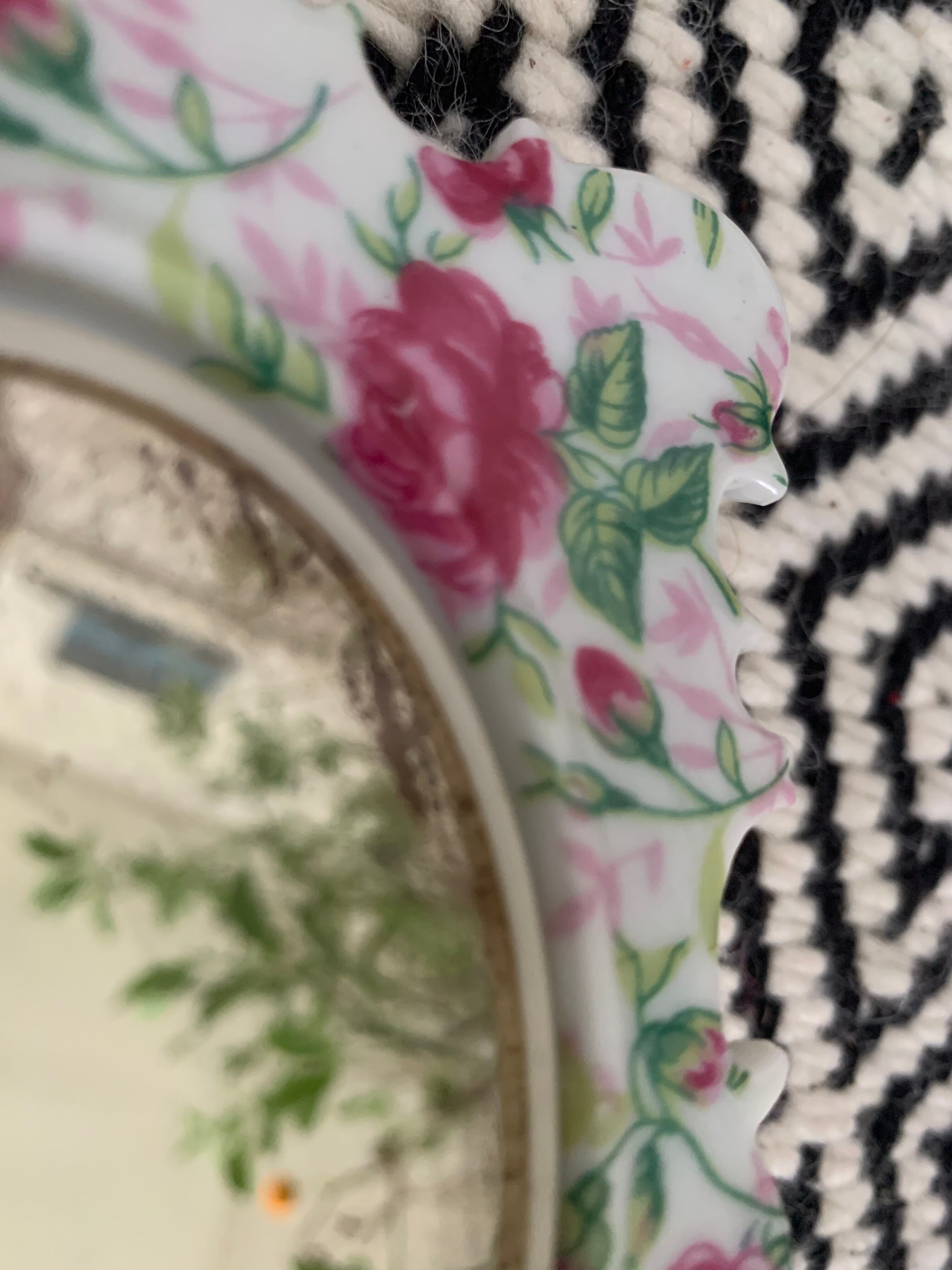Antique porcelain mirror pink pattern
