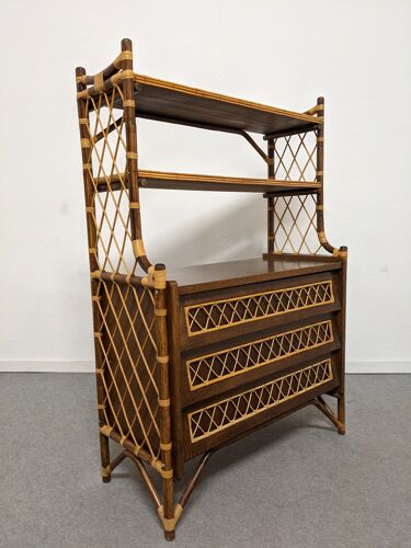 Chest of drawers bamboo and rattan shelves from the 60s