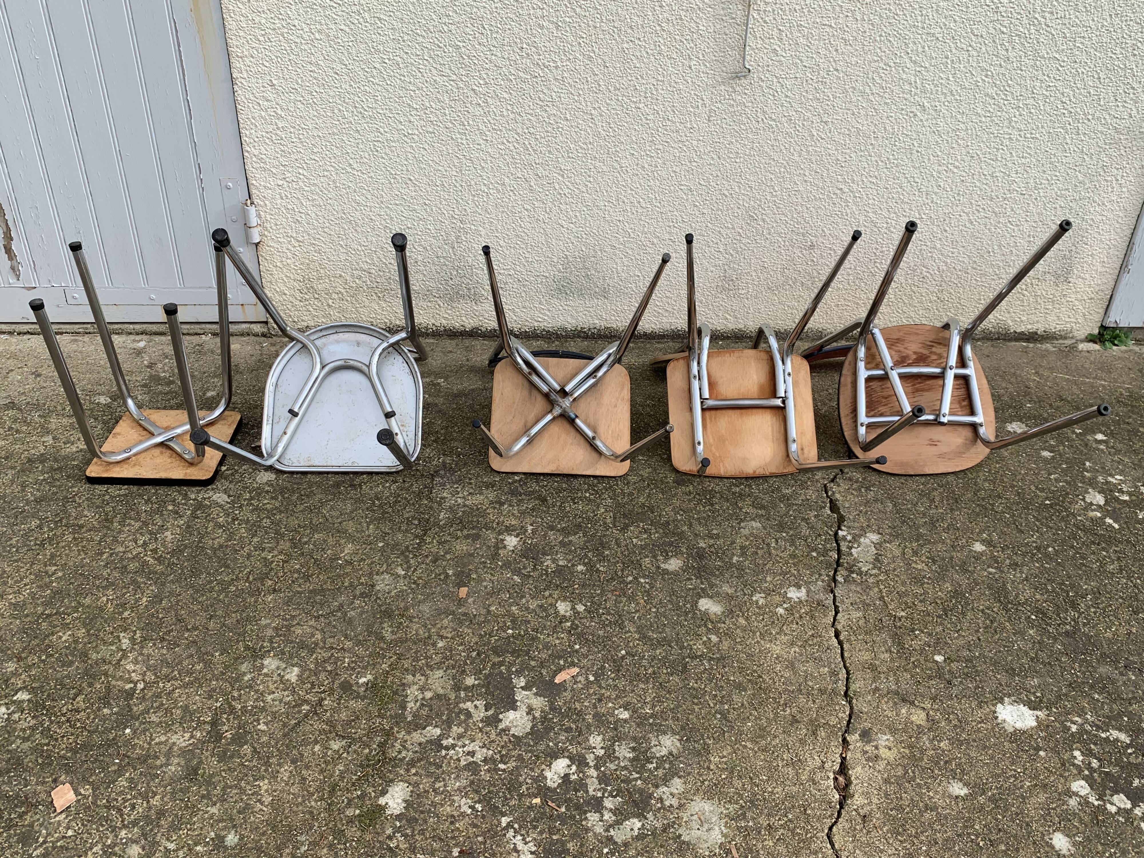 Mismatched formica chairs and stool 1960