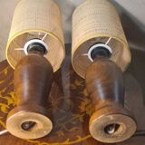 pair of Scandinavian wooden lamps with straw lampshade 41x15