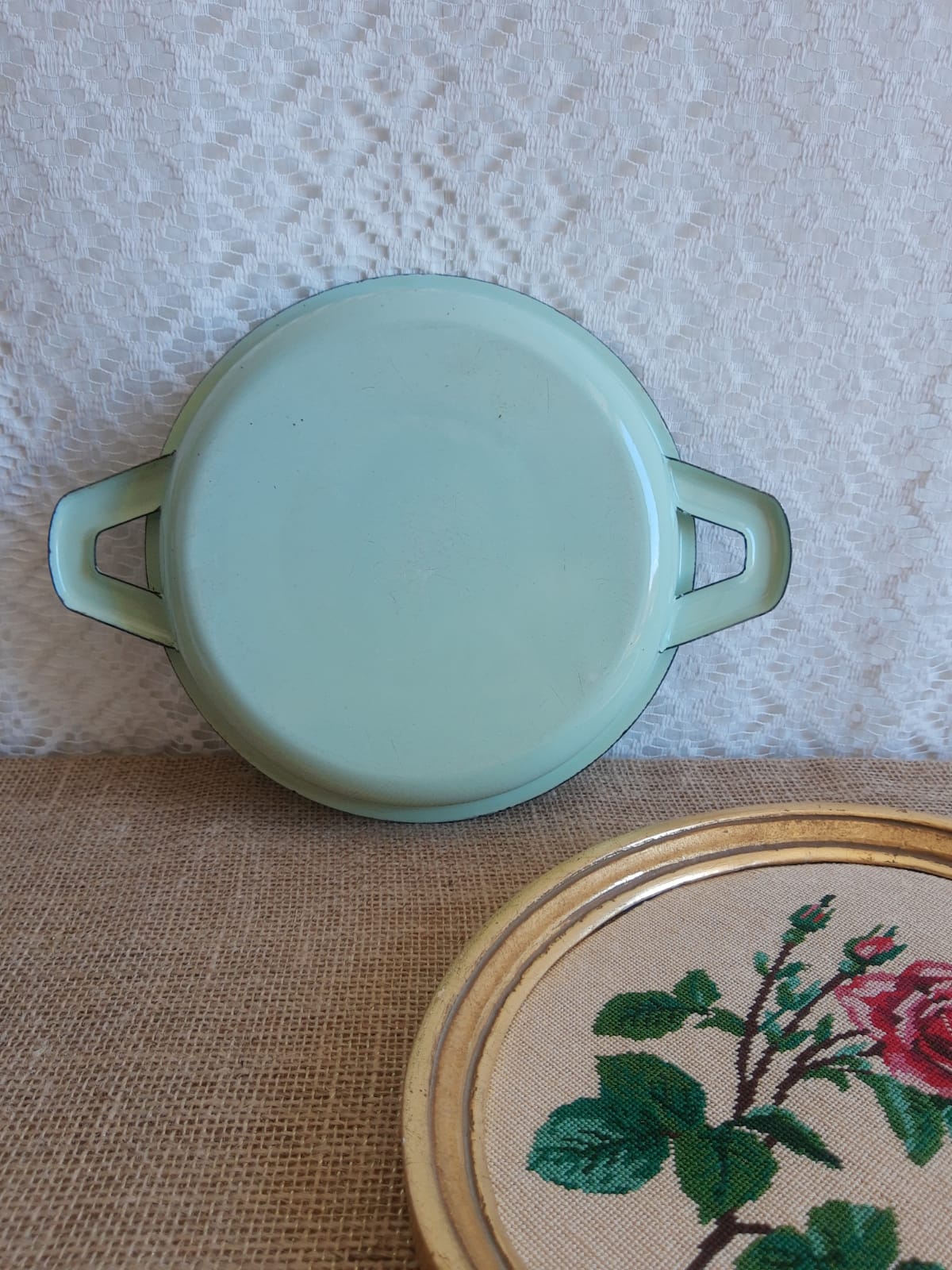 Egg dish green steel enamelled vintage