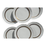 6 Vintage White and Gold Porcelain Dinner Plates Limoge France ADP "Ariane" - Elegant Antique French Tableware