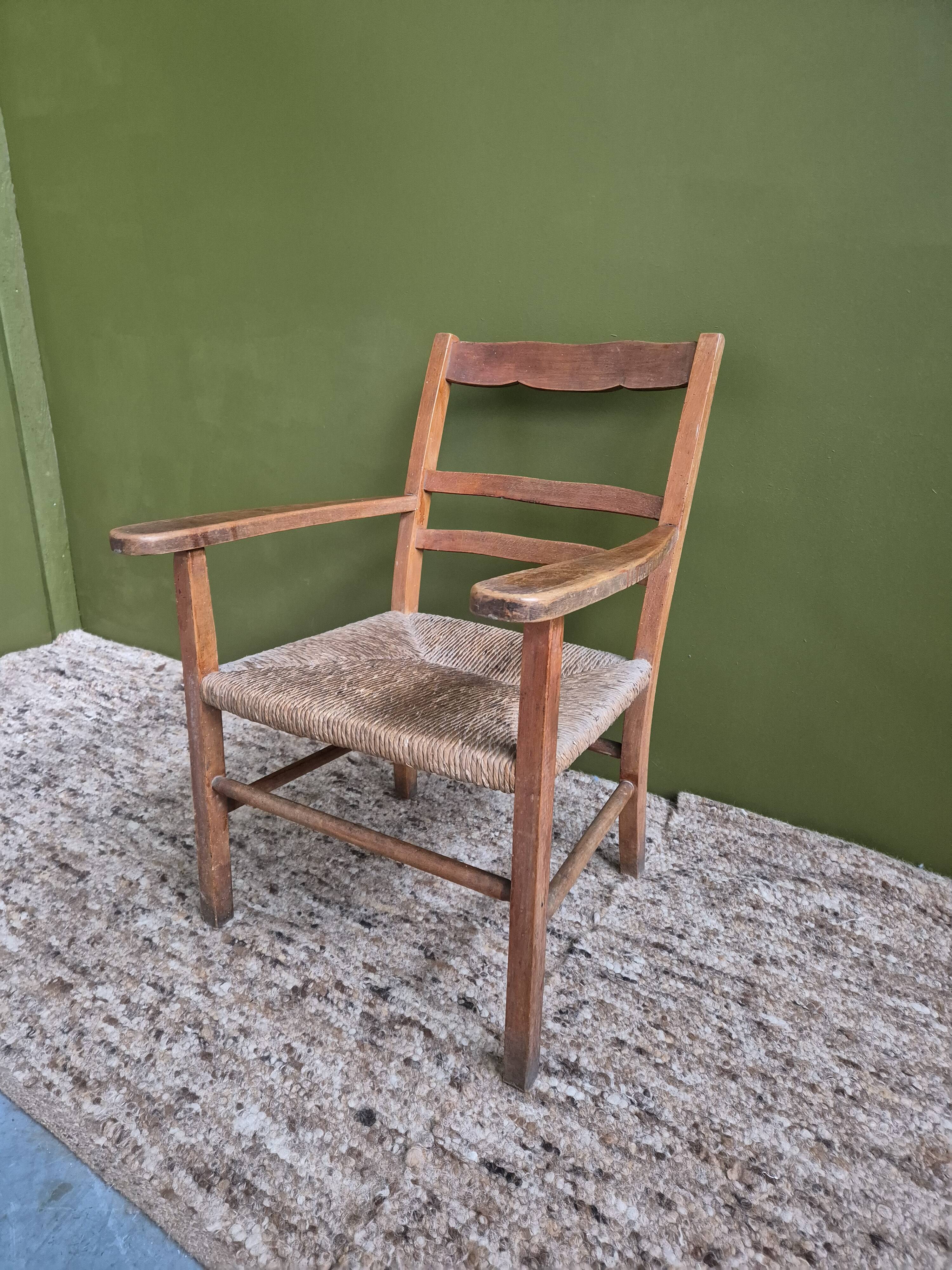 Straw and wood armchair