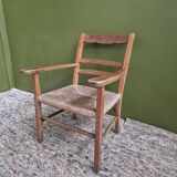 Straw and wood armchair