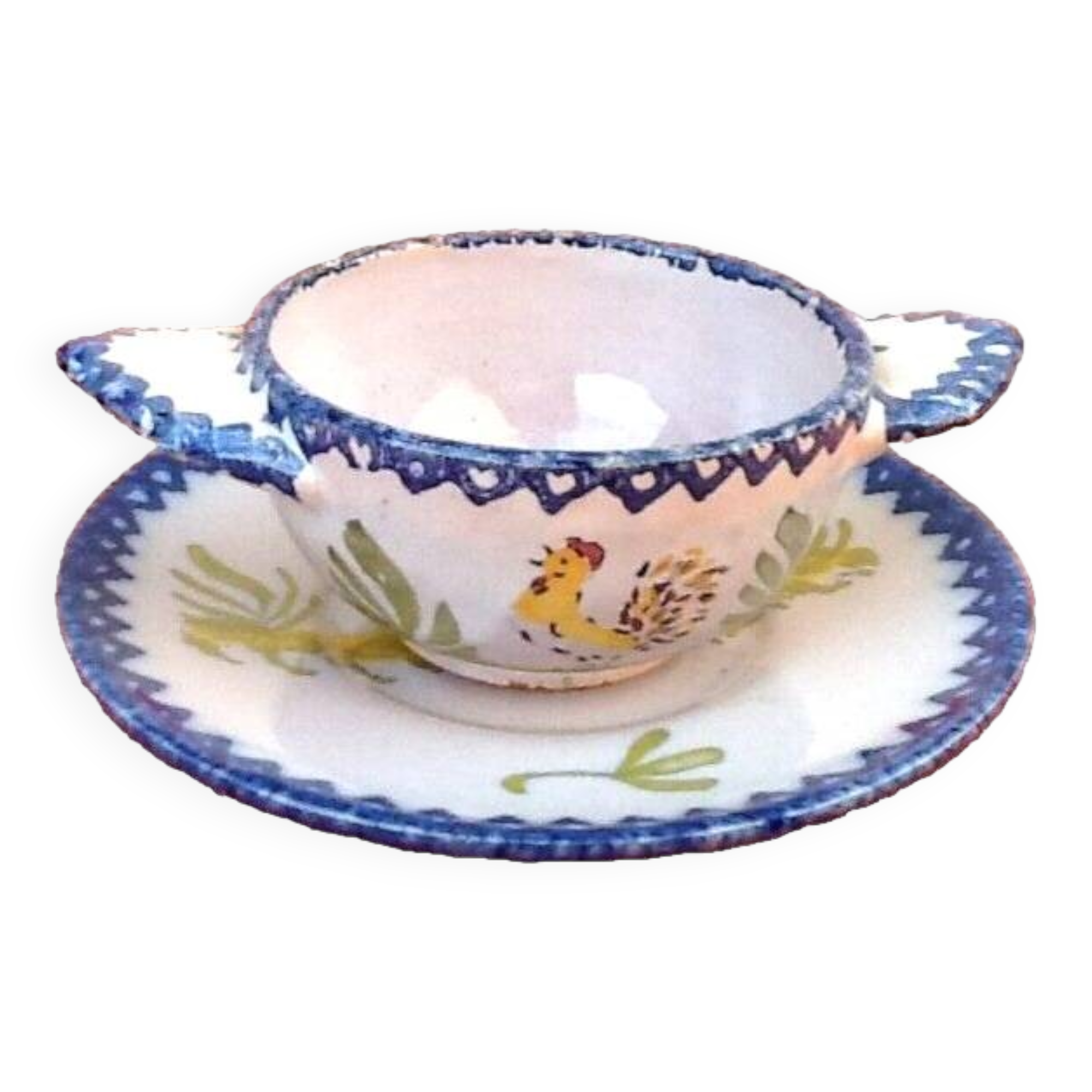 Charolles earthenware eared bowl / saucer rooster model