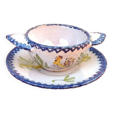 Charolles earthenware eared bowl / saucer rooster model