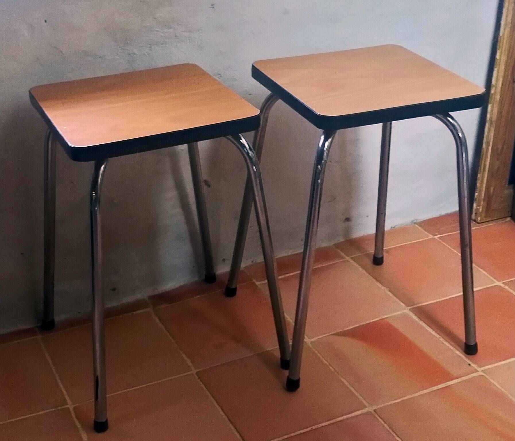Pair of vintage school stools in formica and chrome metal – 1960s/70s