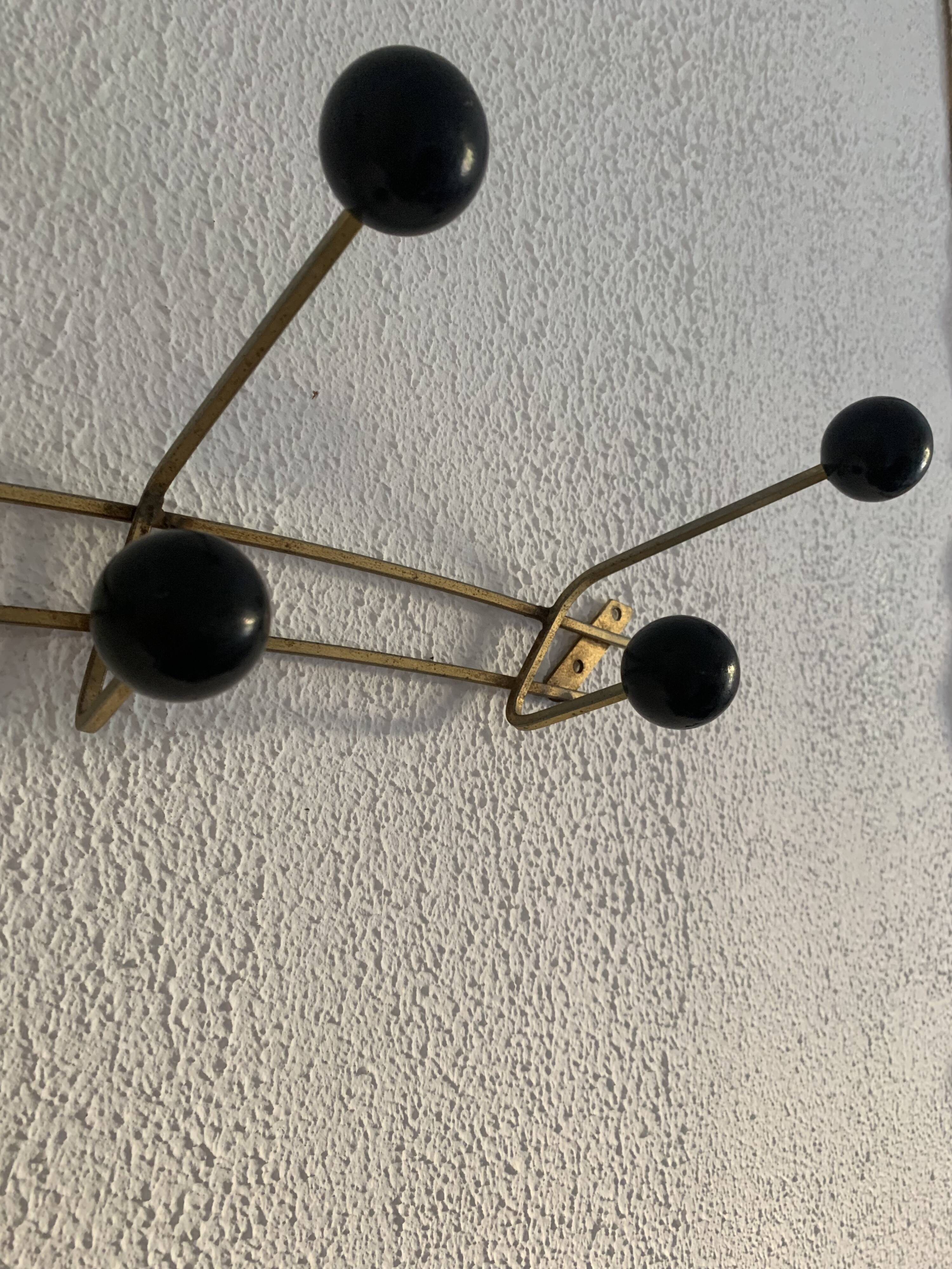 Portemanteau vintage 1960 doré 8 patères boules - 70 x 16 cm