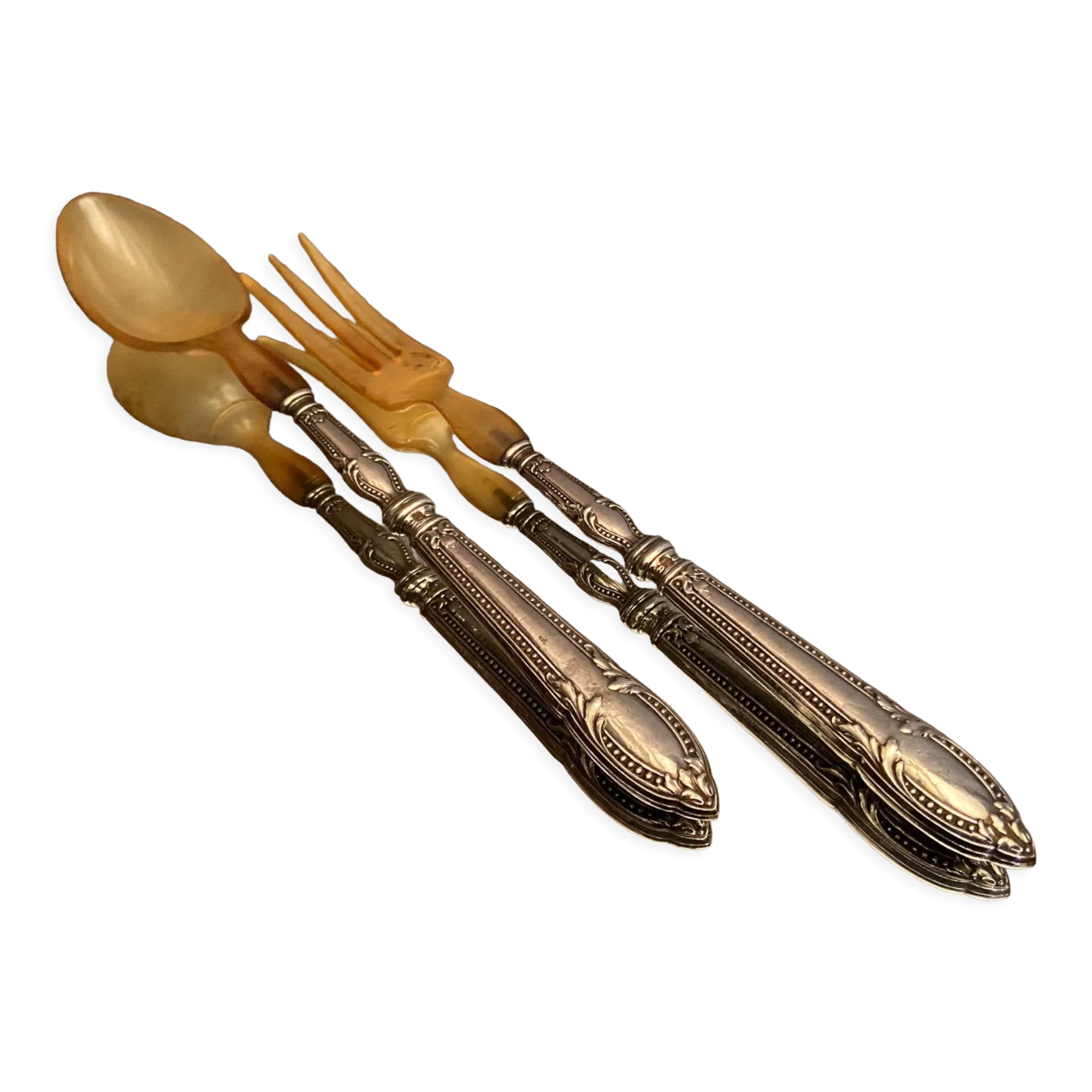 Salad set sleeves in silver decoration row of pearls Louis XVI style