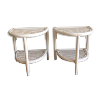 Pair rattan bedside tables or sofa end