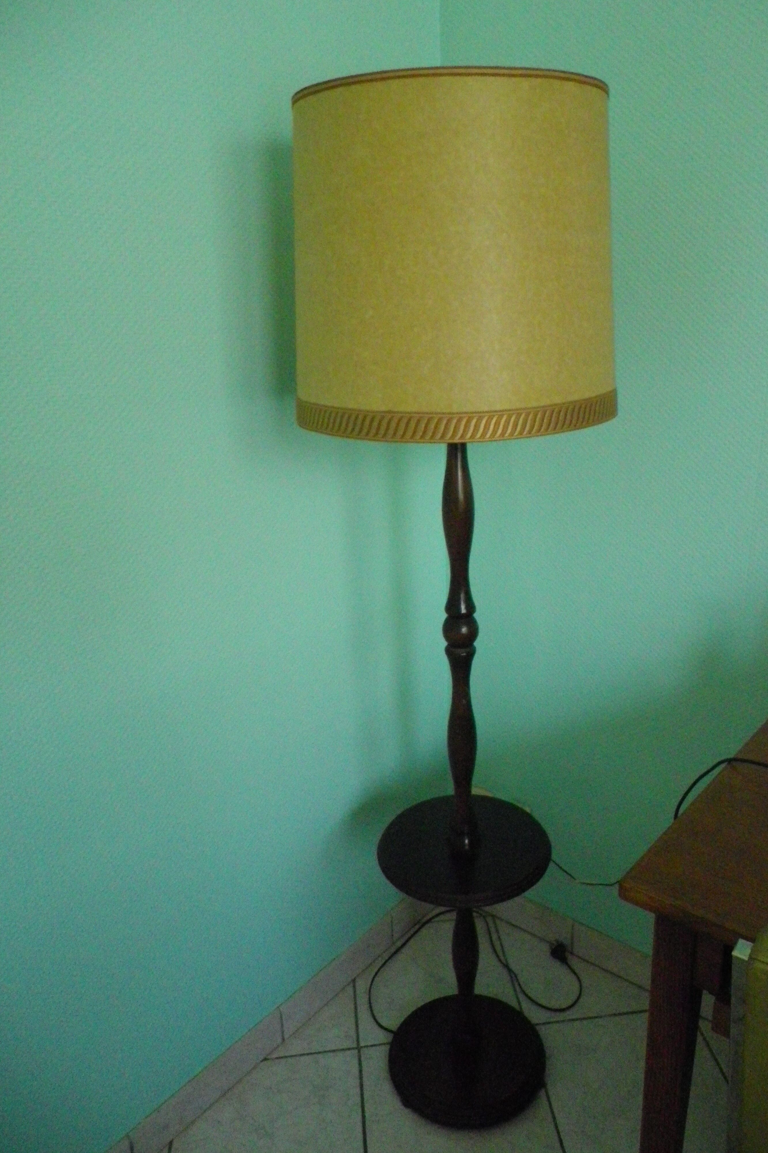 Wooden 1960s lamppost with large lampshade