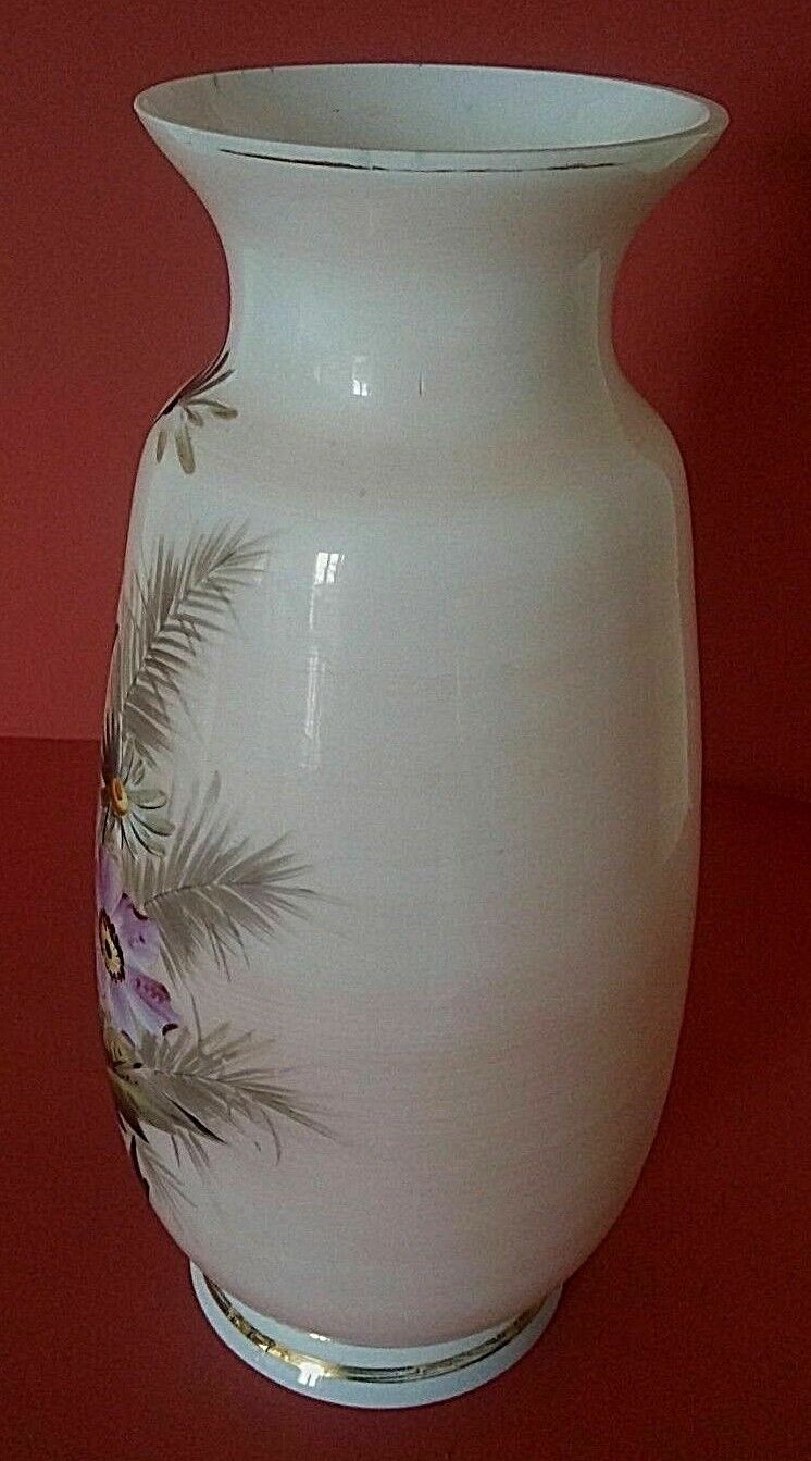 Opaline vase floral decoration pink background 1900