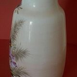 Opaline vase floral decoration pink background 1900