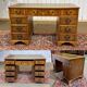 English flat desk with drawers from the 1970s in fir and leather top.