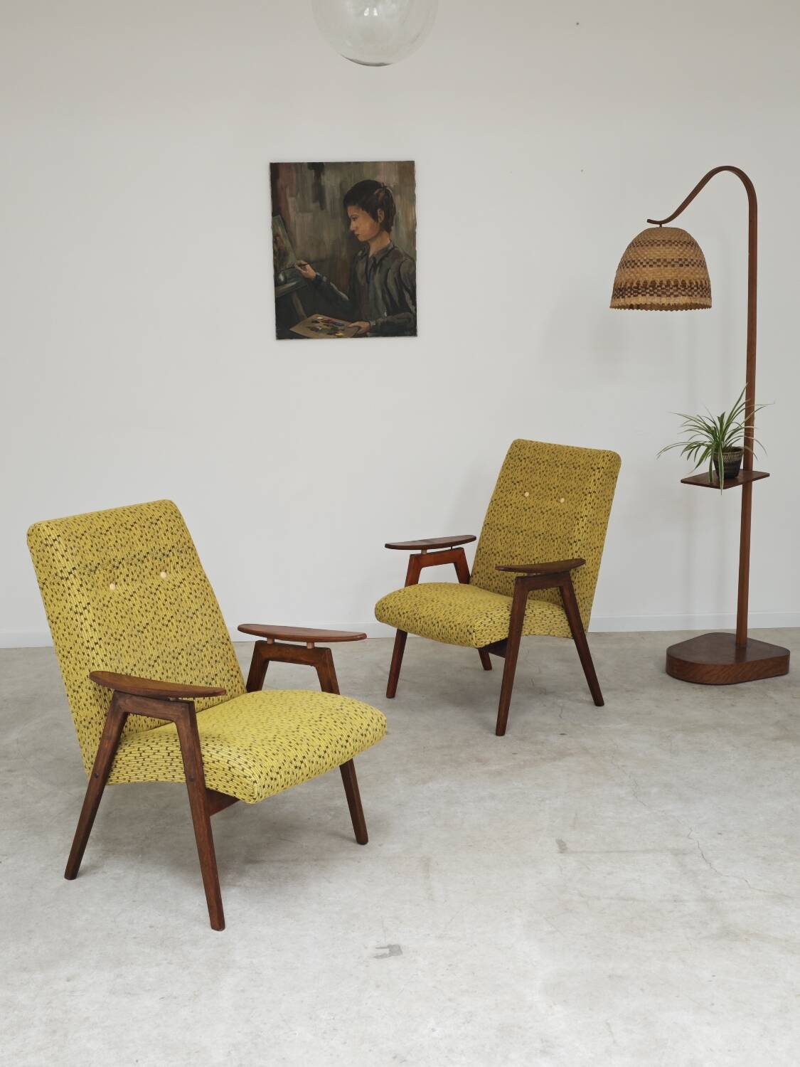 Pair of Yellow armchairs by Jaroslav Smidek for Ton (Thonet) Expo 58