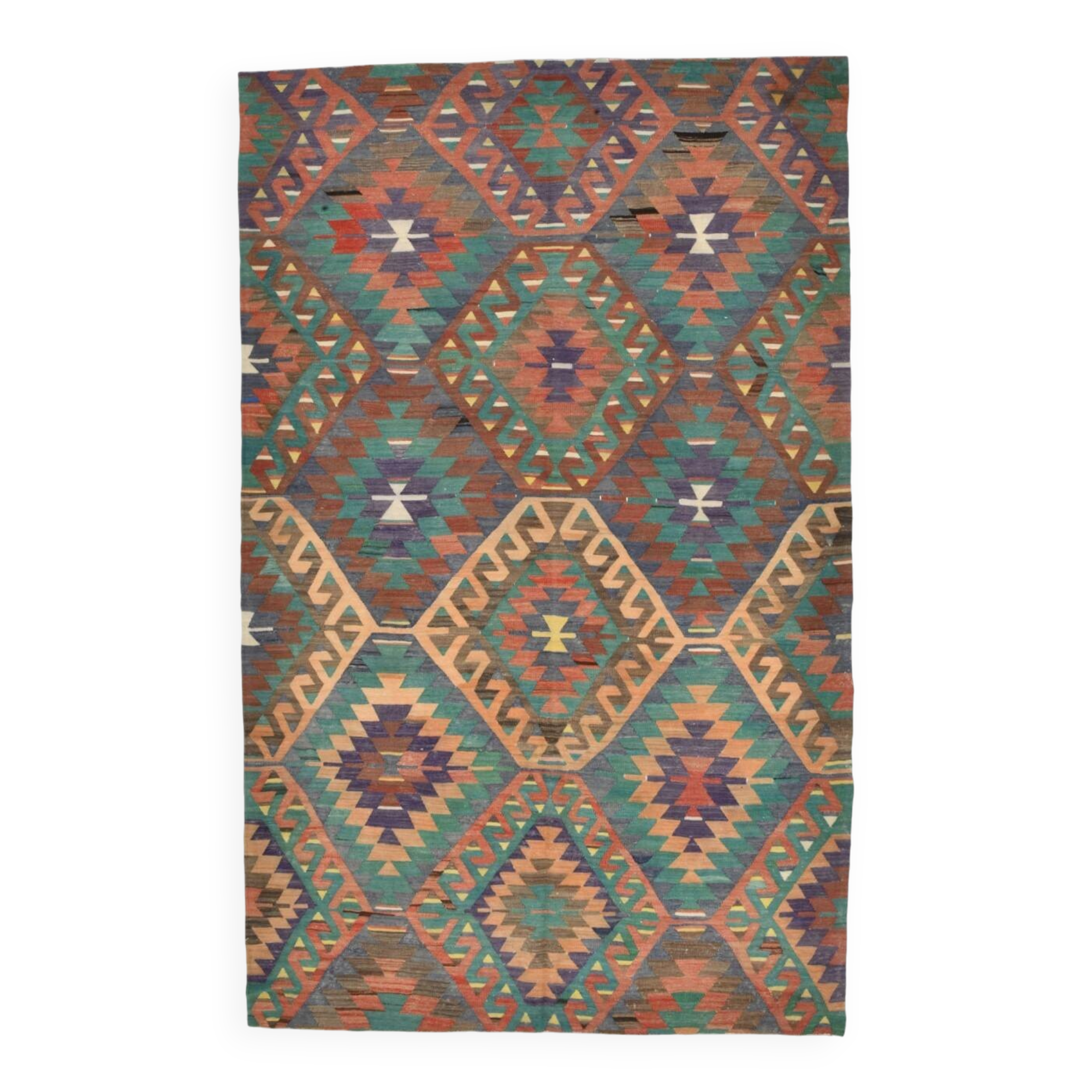 6x10 Green & Purple Vintage Kilim Rug, Modern Oushak Rug, 181x291Cm