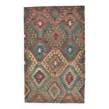 6x10 Green & Purple Vintage Kilim Rug, Modern Oushak Rug, 181x291Cm