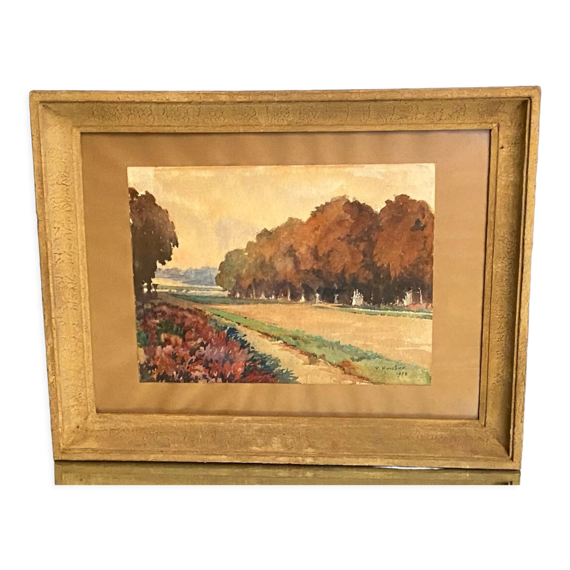 Watercolor Pierre Huvelliez 1891-1959 view park Palace of Versailles